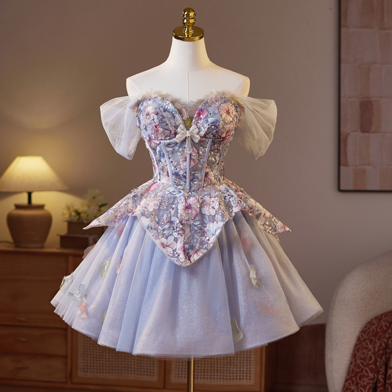 Blue and Purple Tutu Skirt Party Birthday Party Mesh Mini Skirt Short French Dress Performance Costume Princess Dress