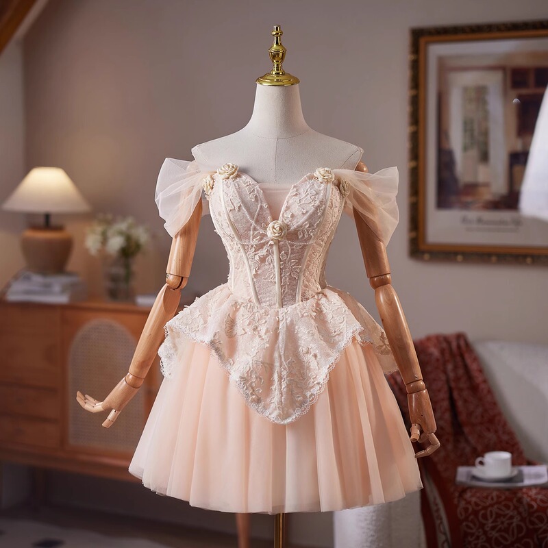 Tube Top Champagne-Colored Tutu Skirt Party Birthday Party Mesh Mini Skirt Short Dress Chorus Princess Dress