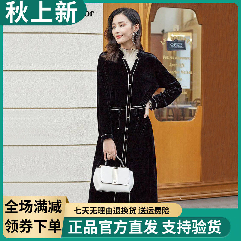 2021 autumn new domestic black velvet temperament dress KF05354W0