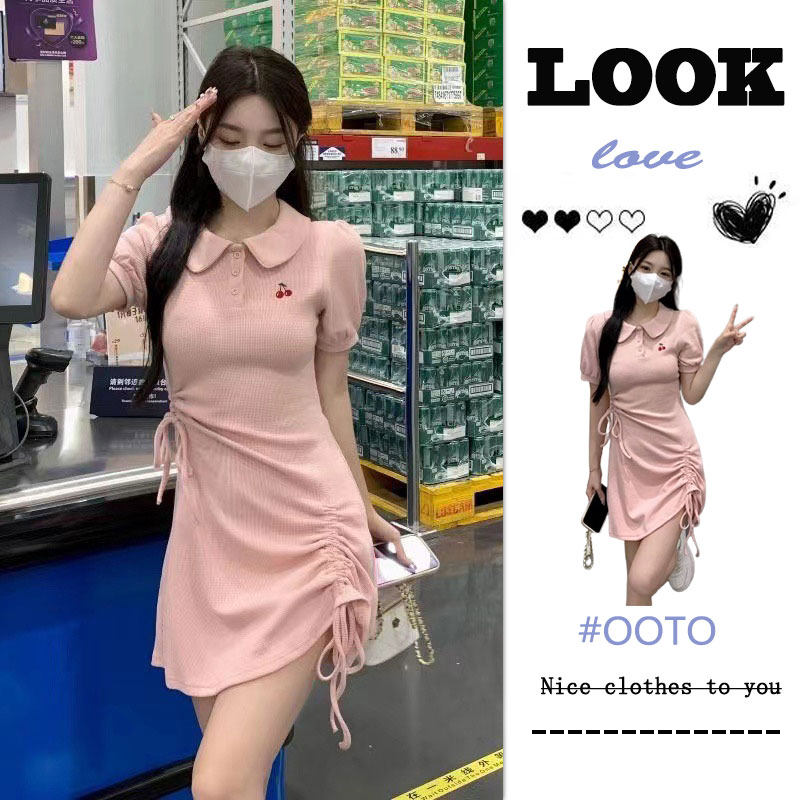 Cherry Polo-collar dress Summer College Milk Sweet Spicy Girl Draw Crush Little Short Dress