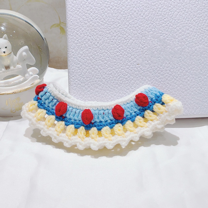 Cat collar handmade wool knitting strawberry scarf saliva towel cute blue cat English short dog Teddy weaving