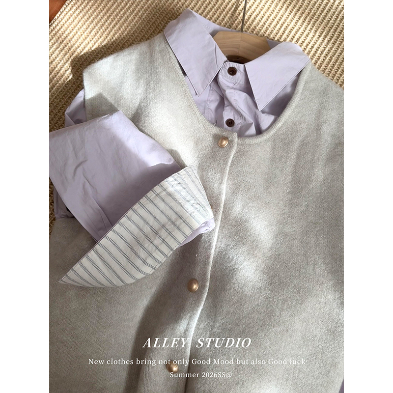 Purple Base Layer Layered Shirt for Women, 2026 New Popular Style, Spring and Autumn Polo Collar Striped Patchwork Top Purple Base Layer Layered Shirt for Women, 2026 New Popular Style, Spring and Autumn Polo Collar Striped Patchwork Top