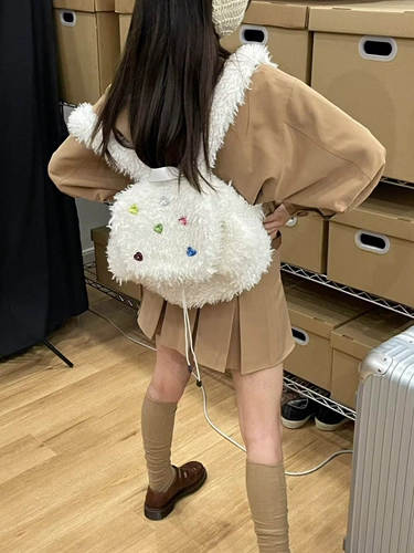 Женский плюшевый рюкзак с розовыми бриллиантами, новинка 2025 года, нишевый дизайн, милая студенческая сумка, сумка Millennium Hot Girl