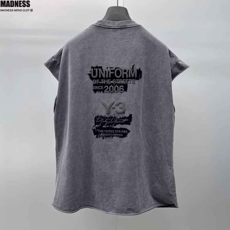 Madness Mdns Clot Trendy Brand Letter Flocking Printed Sleeveless T-Shirt Men's Washed Retro Casual Vest Men Madness Mdns Clot Trendy Brand Letter Flocking Printed Sleeveless T-Shirt Men's Washed Retro Casual Vest Men