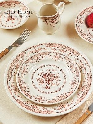 Imported from Germany LID Home classical rose pottery bowl coffee cup retro red black underglaze color tableware