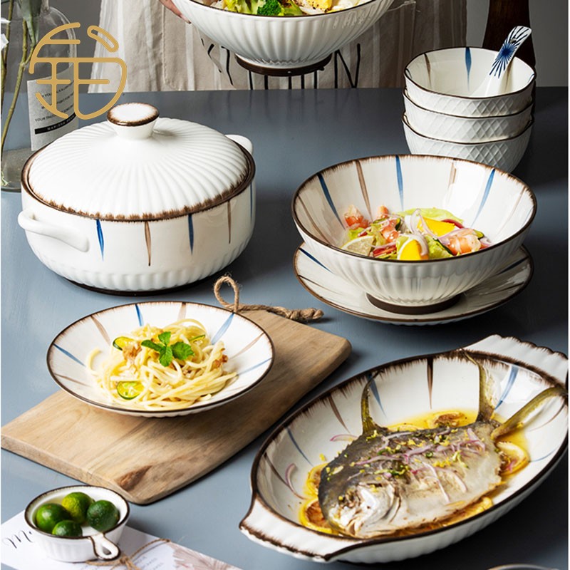 High-value dish set household combination ceramic tableware set tableware rice bowl Jingdezhen bowl plate Japanese plate