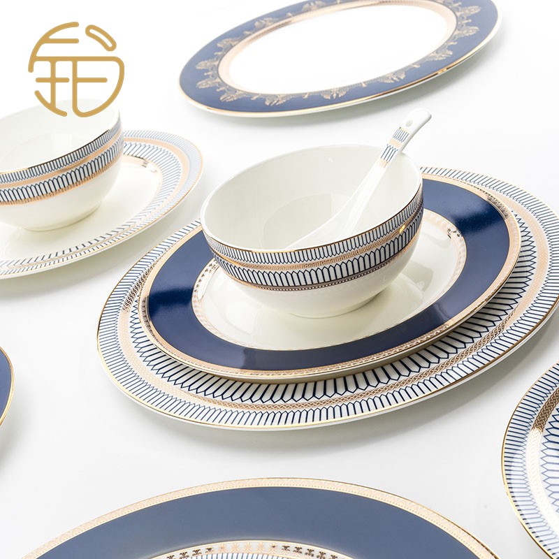 Creative personality bone china household dishes tableware set ceramic light luxury dishes combination soup bowl rice bowl plate