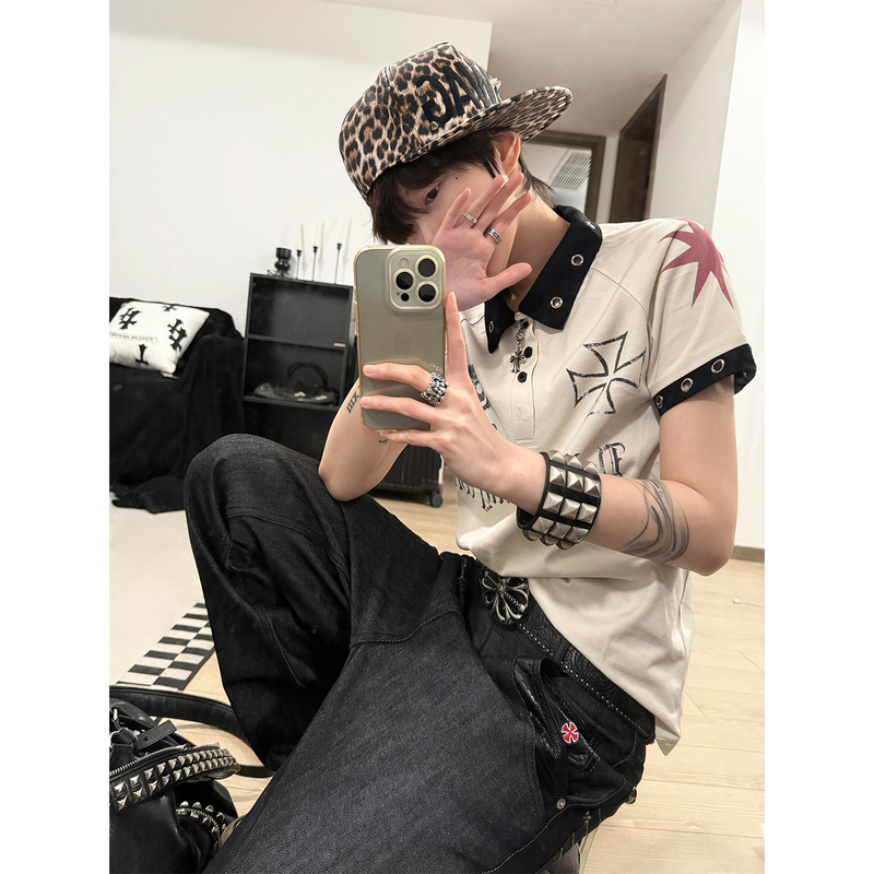 American Street Style Skull Polo Shirt, Regular Shoulder Short-Sleeve T-Shirt for Men and Women, Summer Slim Fit Y2K Subculture Short Top American Street Style Skull Polo Shirt, Regular Shoulder Short-Sleeve T-Shirt for Men and Women, Summer Slim Fit Y2K Subculture Short Top