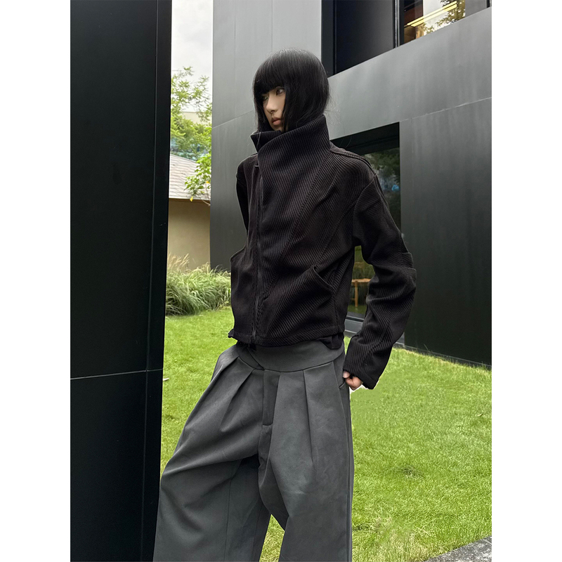 American Retro Diagonal Zipper High Collar Short Wide Jacket for Men and Women, Autumn Casual Versatile Textured Design Trendy Coat American Retro Diagonal Zipper High Collar Short Wide Jacket for Men and Women, Autumn Casual Versatile Textured Design Trendy Coat