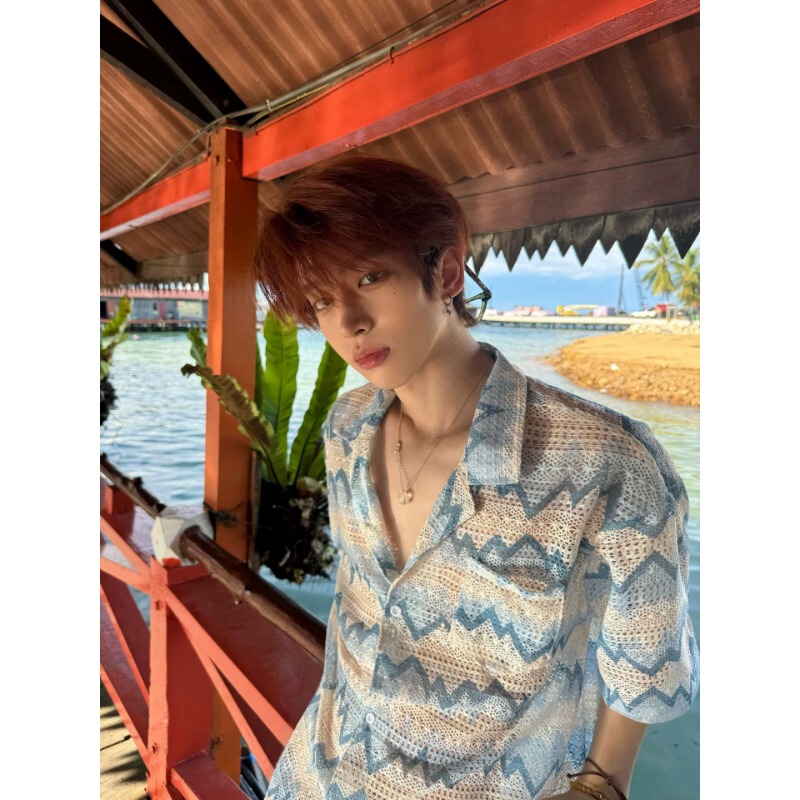 Vacation Style Outfit, Island Shirt, Short-Sleeved Men's American Trendy Brand Blue Floral Shirt, Loose Casual Design Top