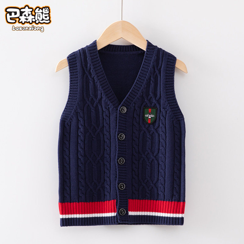 Children's waistcoat sweatshirt boy knit vest pure cotton sweater outside wearing spring and autumn CUHK Boy boy autumn clothing line waistcoat