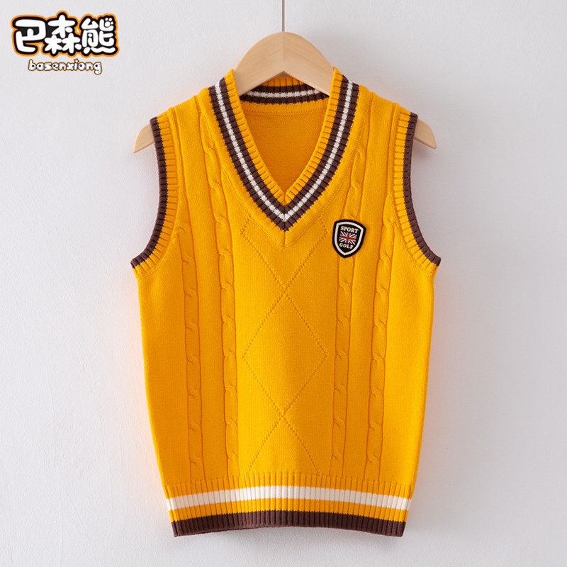 Boy knit vest plus suede Children's waistcoat Vest Pure Cotton School Uniform for CUHK Autumn Winter Sweater New Elementary School Kids Class