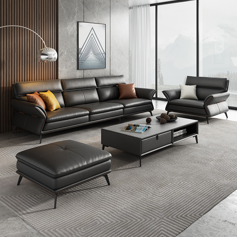 Leather office sofa simple modern business reception leisure meeting Italian modern three-person office sofa