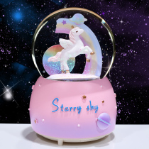 Unicorn Crystal Ball Music Box Girl starry sky glass Ball birthday gift dance with snowflake rotating music box
