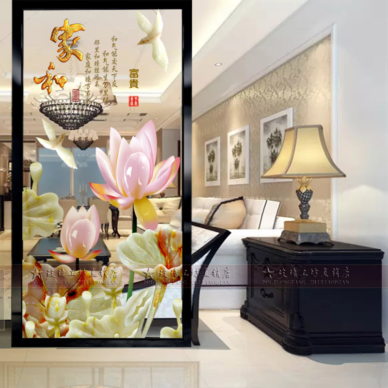 Chinese art glass into the living room decorative shoe cabinet inlaid with frosted partition inlaid carved ultra-white tempered glass