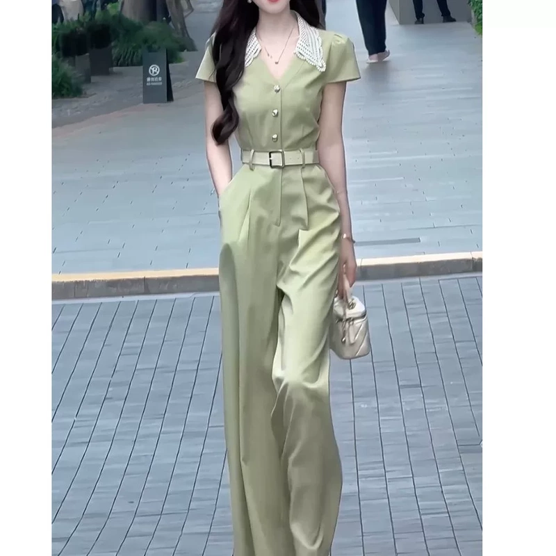 Elegant Green French-Style Jumpsuit for Women, 2026 Summer New Slim-Fit, Goddess-Like, High-End Long Jumpsuit