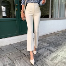 2021 spring and summer new white suit pants womens high waist thin casual wide leg texture small man nine-point flared pants