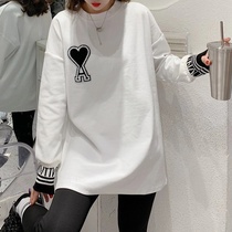 2021 spring and summer new European version loose embroidery heart spades A loose long-sleeved T-shirt base shirt top tide MN
