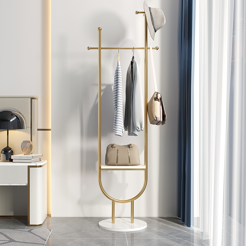 Italian Style Light Lavish Marble Metal Landing Clothes Hat Rack Nordic Mesh Red Ins Bedroom Simple Double Clothes Shelf