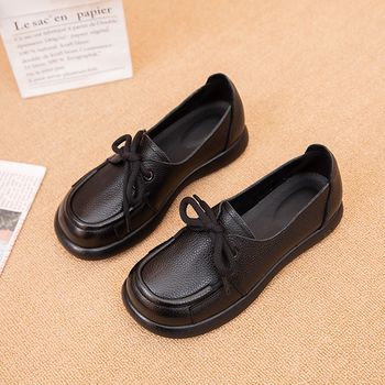 First-layer cowhide, four-season super soft sole, shallow mouth, ethnic style pregnant women's shoes, non-slip beanie shoes, flat-soled women's single shoes, mother's shoes