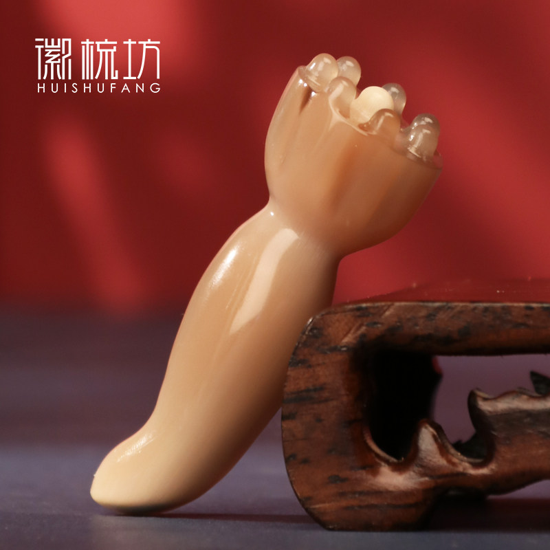 Natural white buffalo horn face shaving special bar lotus puff cave massage general-purpose faces