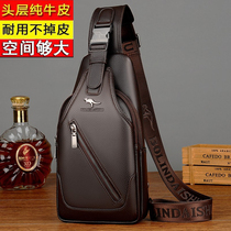 Genuine Leather Male Chest Bag Casual Men Bag single shoulder Inclined Satchel Satchel Head Layer Bull Leather Man Bag Chest Front Small Backpack Tide