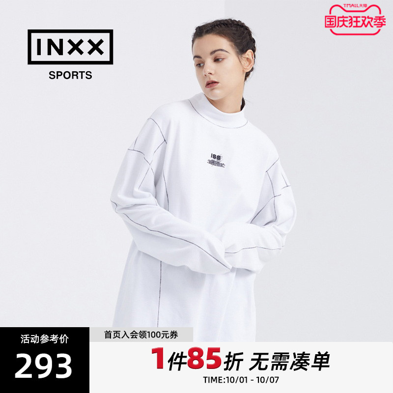 inxx sports tide brand white bright thread pullover round neck thick cotton T men's and women's same embroidered long-sleeved T-shirt top