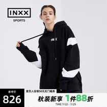 INXX SPORTS black and white splicing sports necropolis male couple with cap hooded sweatshirt