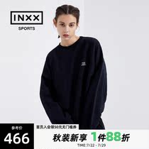 INXX SPORTS embroidery cover head round collar necropolis short movement Long sleeves T-shirt male and female with the same black loose