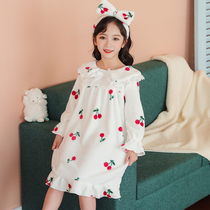 Childrens pajamas girls autumn and winter coral velvet robes big children Girls baby flannel home clothes Princess bathrobe