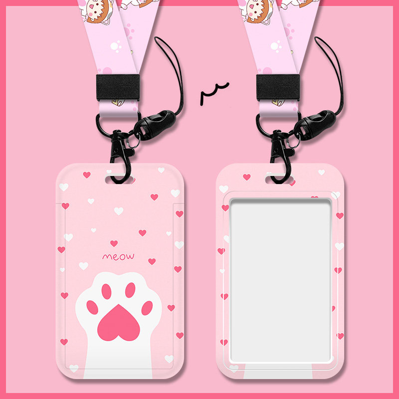 Cute cartoon cat claw cartoon pick-up kindergarten badge card set work permit bus card student campus worker work card lanyard work permit factory brand citizen card protection cover financial card set