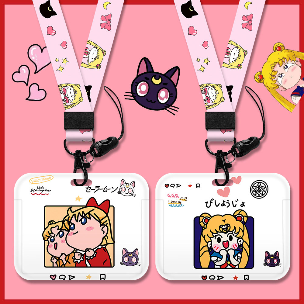 Horizontal board cartoon luna cat beautiful girl badge card set work permit bus card set campus student work card long lanyard access control protection set bank card citizen card set custom