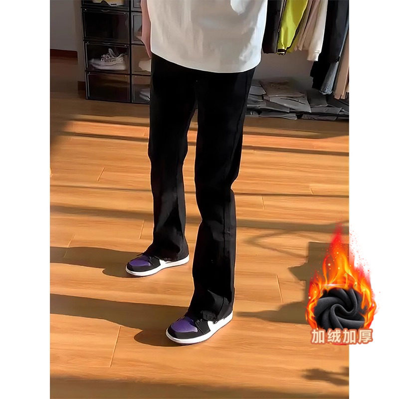 Джинсы scimitar для мальчиков и девочек, осенне-зимние джинсы American high street плюс бархат для сохранения тепла, детские узкие прямые брюки большого размера с микро-притачкой