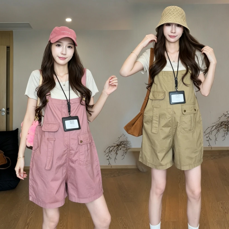 Maternity Thin Overalls Summer Set High-Waisted Loose Shorts Two-Piece Set Stylish Fashionable Casual Maternity Thin Overalls Summer Set High-Waisted Loose Shorts Two-Piece Set Stylish Fashionable Casual