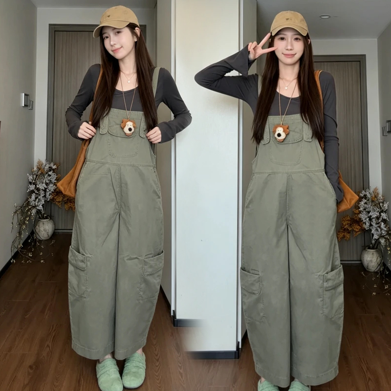 2026 Stylish Maternity Autumn Outfit Overalls Workwear Base T-Shirt Two-Piece Pregnancy Set French Style That Doesn'T Make You Look Pregnant