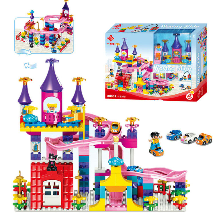 Small wooden cow angry racing slide large particles puzzle track building blocks Children's assembly boys and girls toy gifts