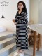 Victoria Nightgown for Women with Breast Pads, Pure Cotton, Long Striped Long-Sleeved Plus-Size Pajamas, Korean Style Casual Loungewear