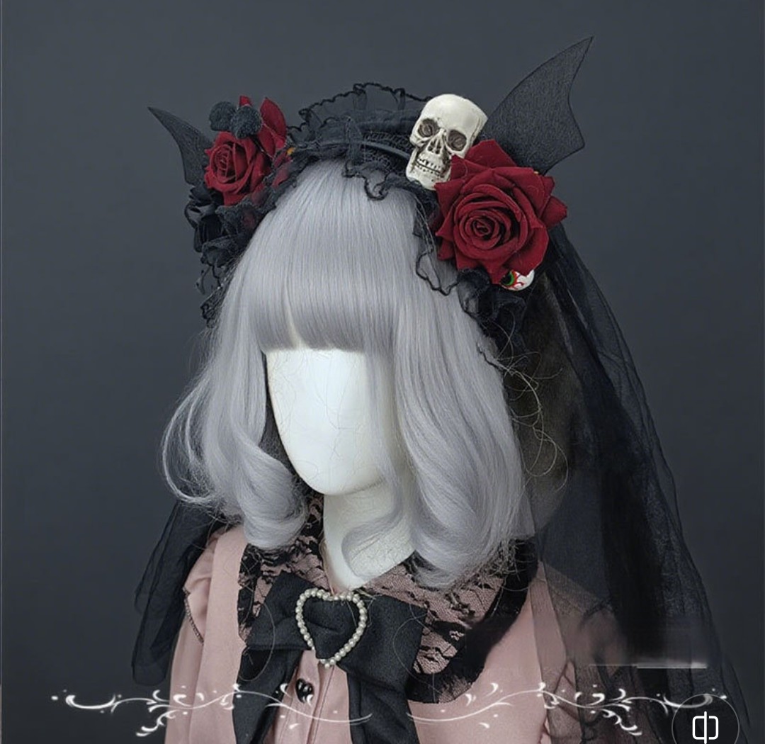 Gothic Dark Rose Handmade Hair Clip, Witch Veil Headband, Lolita Demon Wings Headdress, Halloween