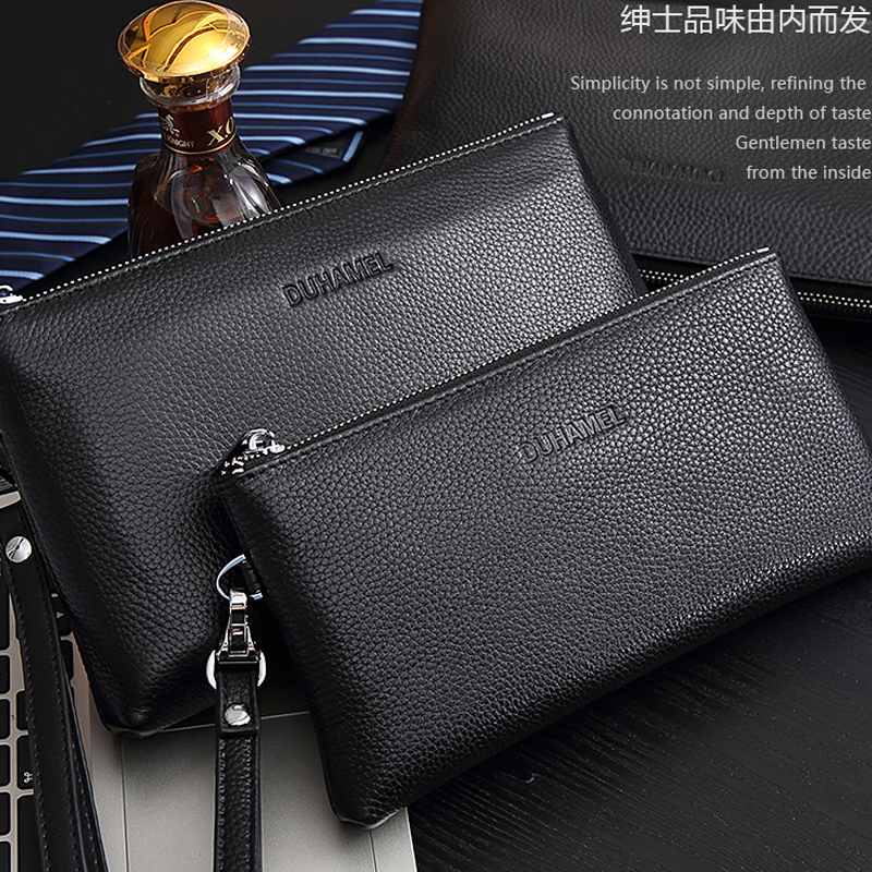 Men's Genuine Leather Clutch Calfskin Clutch Fashion Full Leather Clutch Bag Large Capacity Soft Leather Phone Wallet Trendy