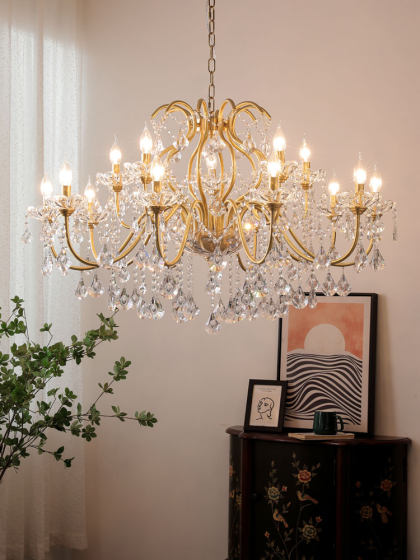 French-Style Crystal All-Copper Living Room Elegant American-Style Bedroom New Simple 2026 Dining Room Cream-Style Chandelier Internet Celebrity