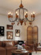 2025 New Vintage American Country-Style Living Room Chandelier in Walnut Color, Dining Room and Bedroom Lamp, Simple French-Style Lamp
