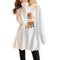 Pregnant womens spring tops 2024 spring and autumn new brushed long-sleeved T-shirt womens maternity bottoming shirt pure cotton loose large size