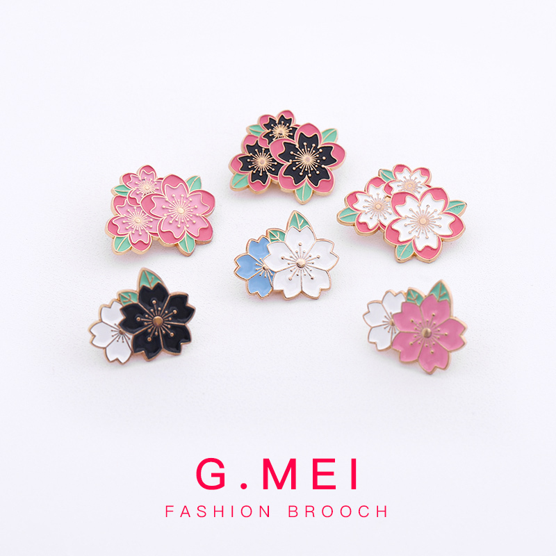 Cute Japanese-Style Cherry Blossom Brooch Trendy Personality Student Badge Couple Backpack Decoration Unisex Anti-Exposure Pin