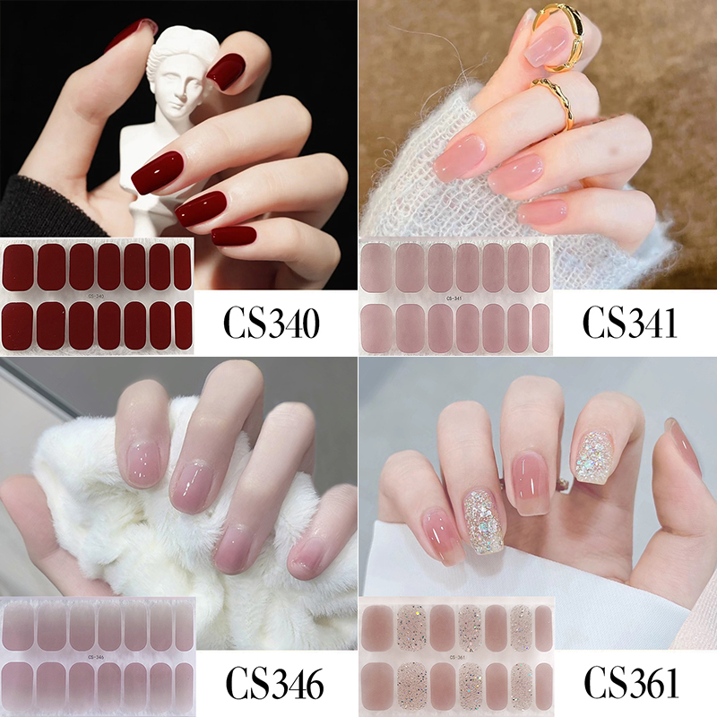 Ice-Clear Nude Color Nail Stickers, White Wine Red Nail Full Coverage, Waterproof Gradient Glitter Gel Nail Polish Film Soft Stickers