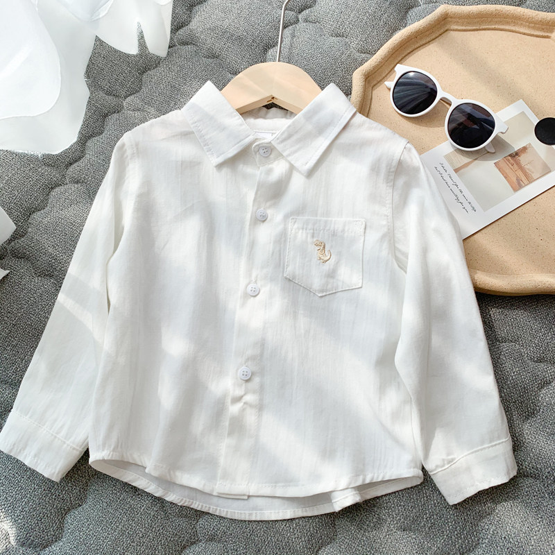 Boy White Shirt Foreign Palate Baby Boy Spring Autumn Season Long Sleeve Blouse Blouse Children Han Edition Casual Lining 100 lap