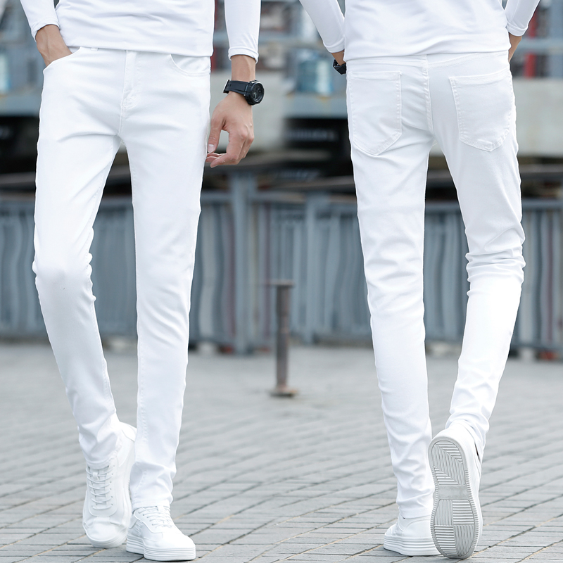 9 points white hole jeans men's tide brand summer trend Joker slim small foot long pants thin nine pants