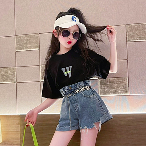 Летний комплект, детская джинсовая юбка, шорты, тонкие штаны, подходит для подростков