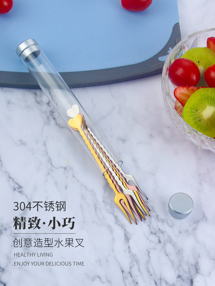 Fruit fork set 304 stainless steel creative fruit plug Nordic household cute fruit small fork European gold 