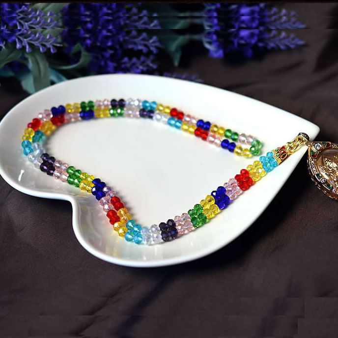 Thai Buddhist chain Thailand Seven Colourful Crystal Thai Crystal Sweater Necklace
