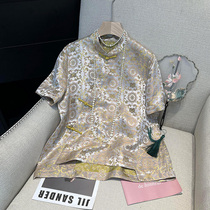 New Chinese style national style silk short-sleeved shirt womens summer new 2024 casual mulberry silk chic Tang suit top